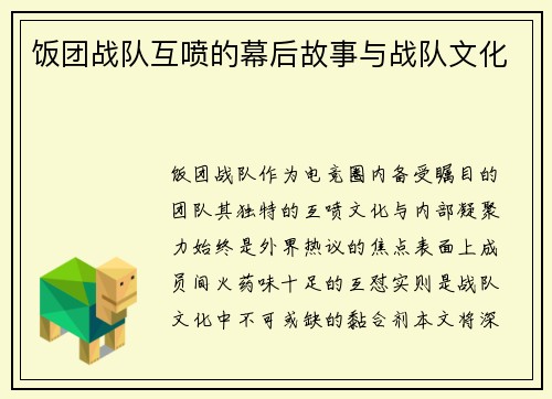饭团战队互喷的幕后故事与战队文化